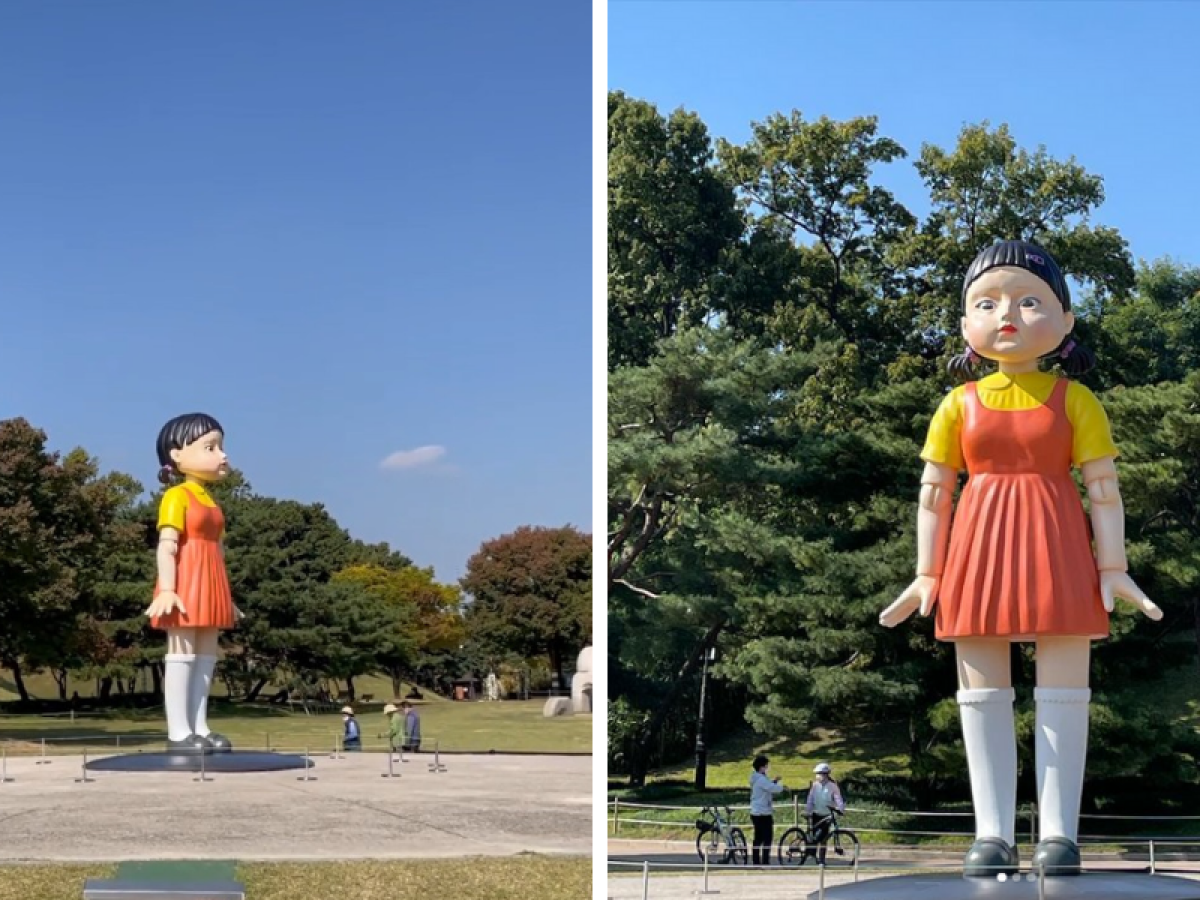 Batatinha Frita 1, 2, 3': Boneca de Round 6 em parque de Seul atrai fãs