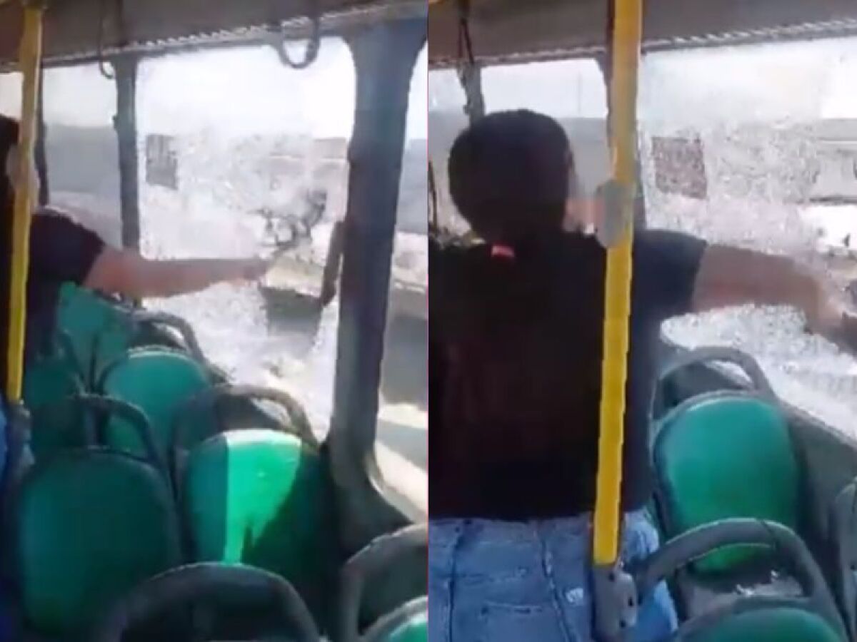 Imagens que circulam nas redes sociais mostram quando a mulher quebra o vidro