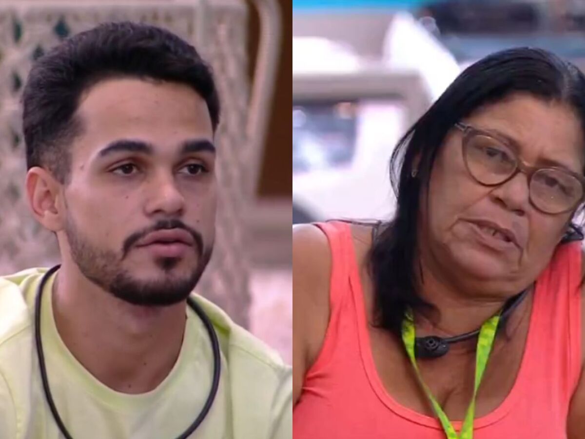 João Gabriel e Joselma durante conversa, na área externa do BBB 25