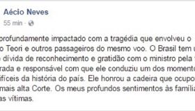 Aécio se diz "profundamente impactado" com morte de Teori