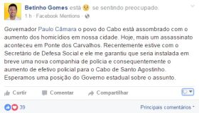 Betinho cobra a Paulo mais segurança no Cabo