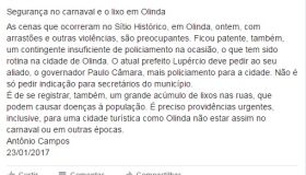Antônio Campos critica falta de segurança em Olinda