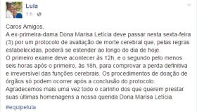 Marisa fará exames para avaliar morte cerebral