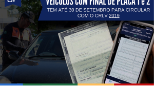 Veículos com final de placa 1 e 2 têm até esta quarta (30) para circular com CRLV 2019
