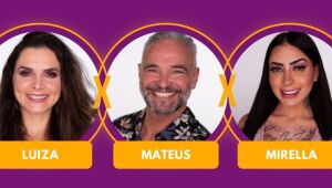 Luiza Ambiel, Mateus Carrieri e Mc Mirella estão na roça