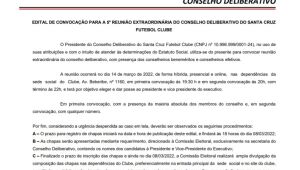 Santa publica edital de convocação das eleições do clube: ALN é um dos possíveis candidatos