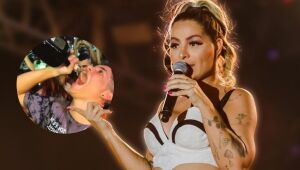 Vídeo: Do palco, Walkyria Santos dá bronca no filho ao vê-lo "virando" uísque