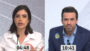 Marçal critica Tabata em debate e diz que ela não tem sabedoria e quer parecer 'tia do colégio'