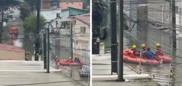 Chuvas: família ilhada é resgatada de bote pelos bombeiros no bairro de Areias, no Recife