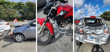 Engavetamento com três carros, moto e caminhão deixa motociclista ferido na BR-232 em Jaboatão