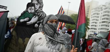 Manifestantes realizam marcha pró-Palestina antes do G20 no Rio de Janeiro