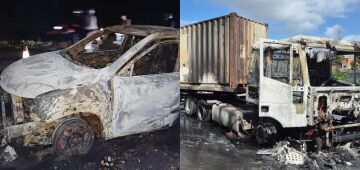 Dois veículos pegam fogo no mesmo dia na BR-232, a 100 metros de distância; não houve feridos