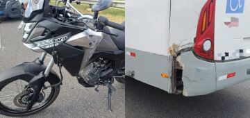 Moto colide com ônibus na BR-101, no Barro; piloto e garupa ficam feridos