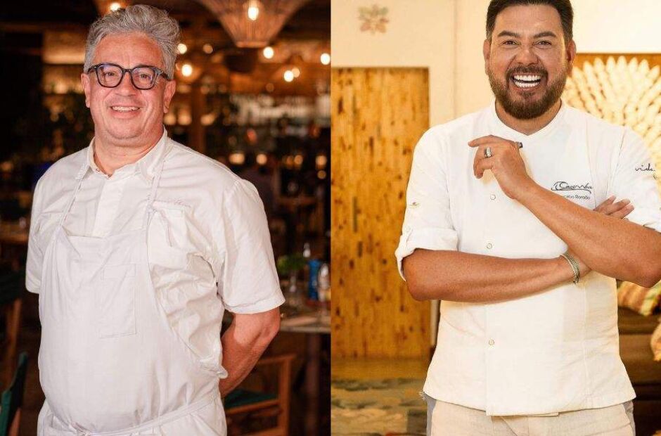 Chef Fernando Pavan, do Nannai, recebe Auric&eacute;lio Rom&atilde;o, do Cacimba, em Fernando de Noronha