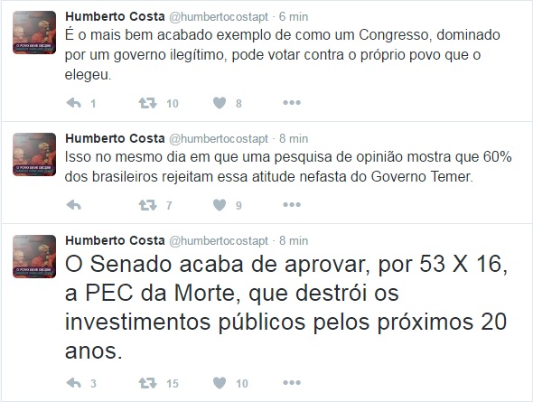 Petista usou as redes sociais para criticar a aprovação