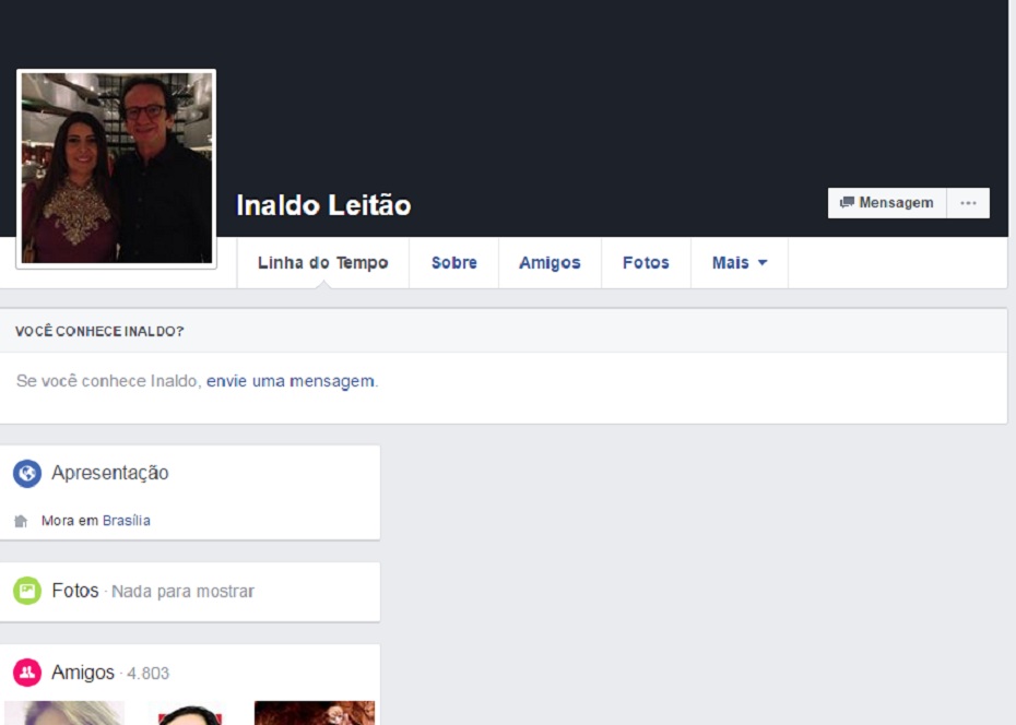 Perfil no Facebook de Inaldo Leitão