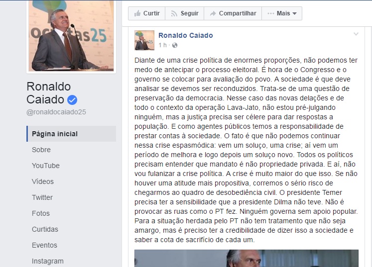 Senador da base de Temer fez as declarações nesta terça-feira (13)