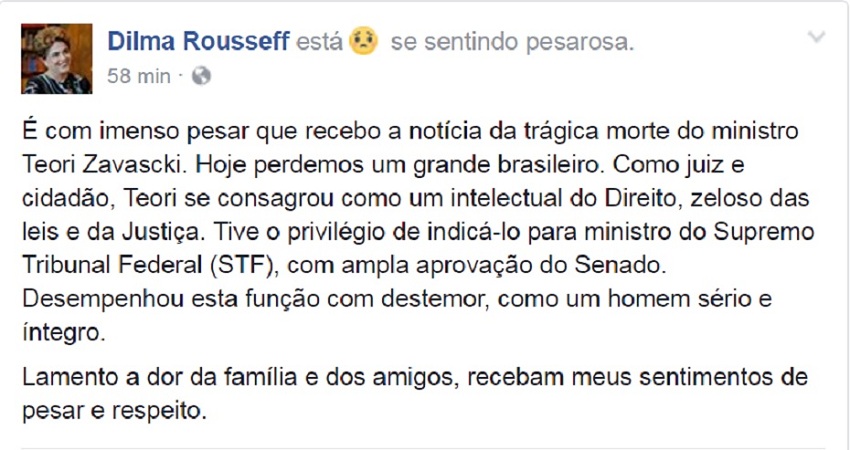 Dilma Rousseff utilizou o Facebook para comentar o assunto
