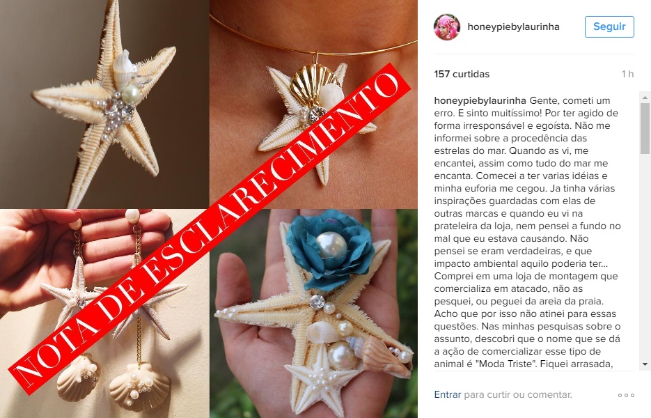 Laurinha Marinho publicou pedido de desculpas no Instagram