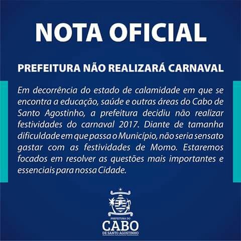 Nota da Prefeitura do Cabo
