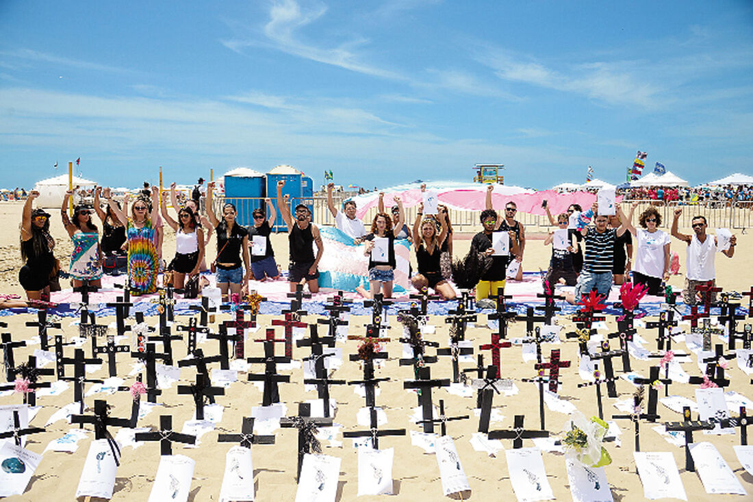 Protesto na praia de Copacabana