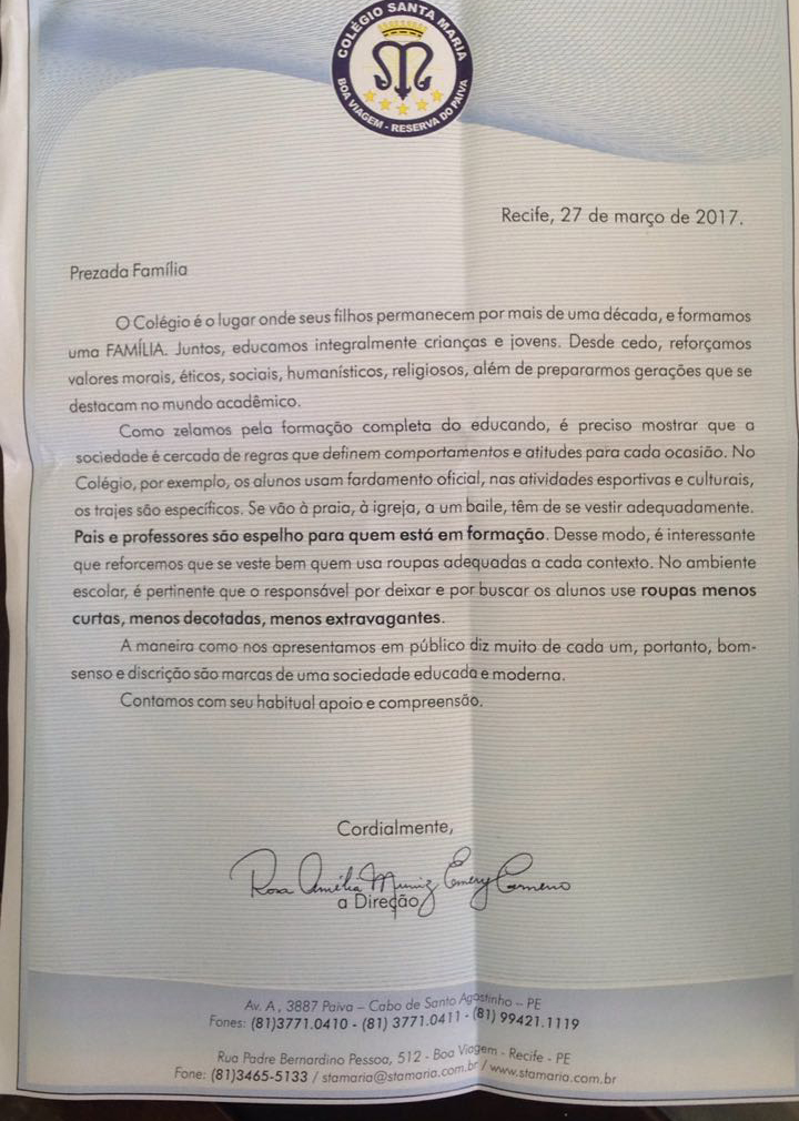 Documento foi enviado aos pais na última segunda