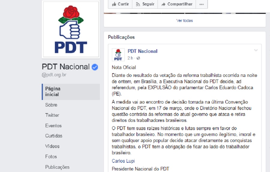 Cadco foi informado da expulsão por meio de uma nota na manhã desta quinta