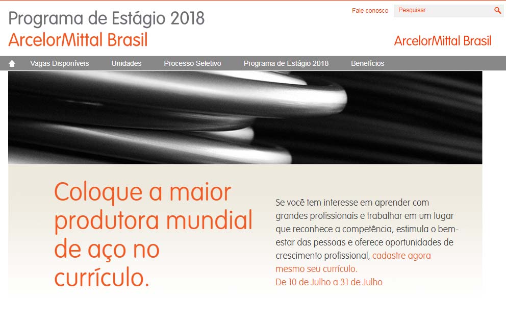 Inscrições devem ser realizadas no site da ArcelorMittal Brasil
