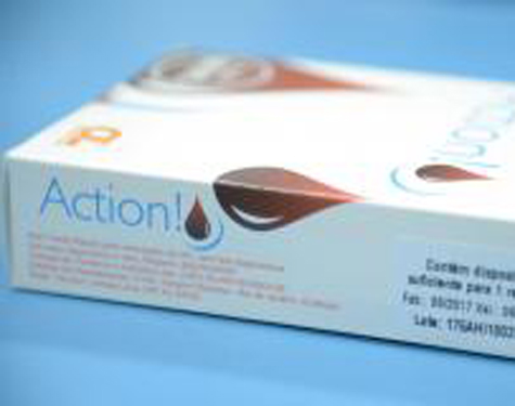 Embalagem do autoteste para detecção rápida do vírus HIV vendido em farmácias