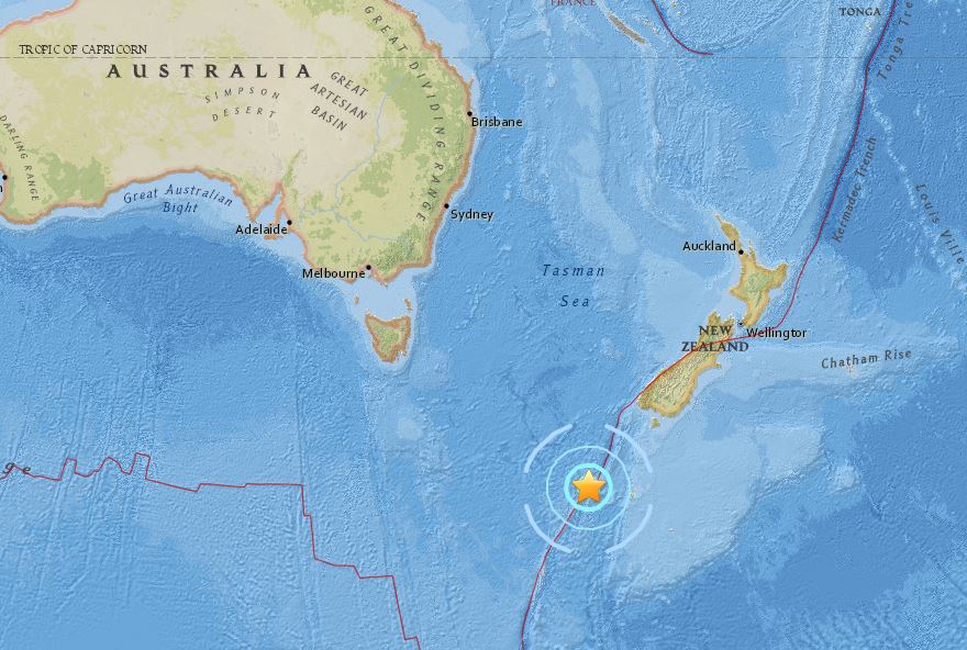 Terremoto de 6,1 graus nas águas da Nova Zelândia
