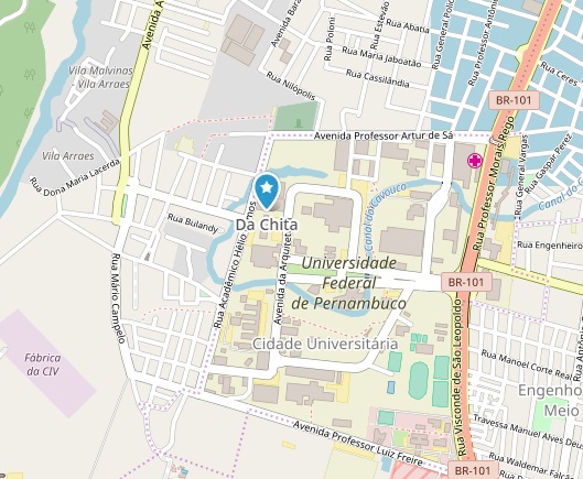 Localização do bar Da Chita, na Cidade Universitária, Recife