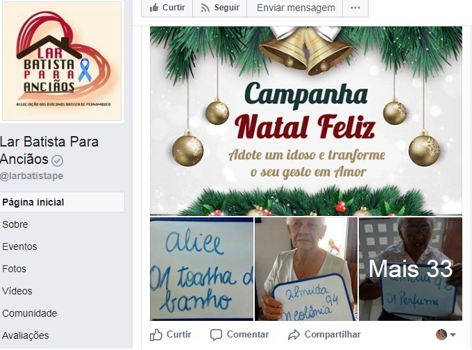 Campanha arrecada presente de Natal para idosos