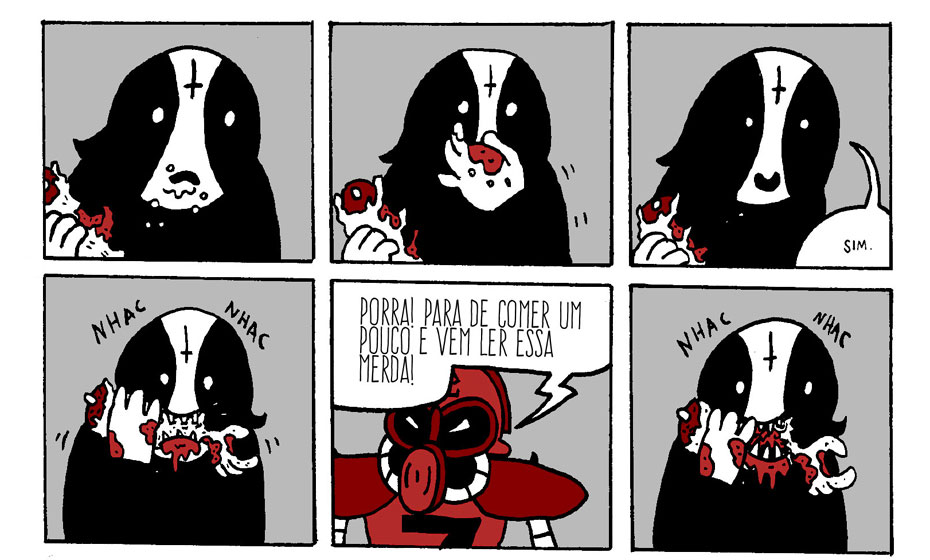 Ilustrações do autor lembram vagamente desenhos infanto-juvenis, um traçado que envolve pela simplicidade e capacidade de gerar humor