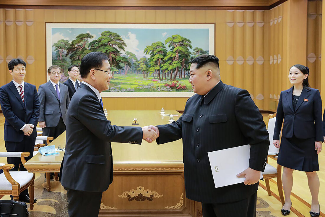 Presidente sul-coreano, Moon Jae-In, e o norte-coreano, Kim Jong-Un