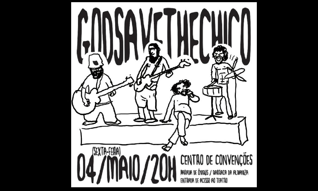 Flyer virtual do show da banda 'God Save The Chico'