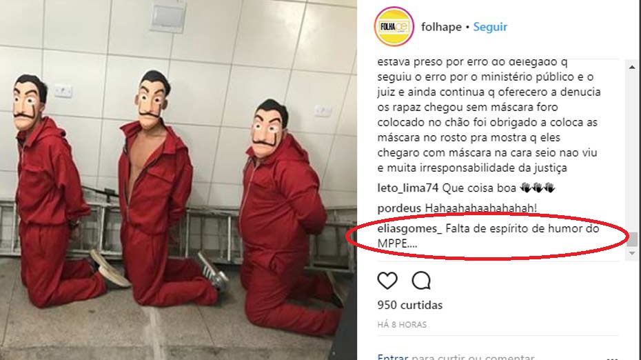 Elias Gomes comentou no post da FolhaPE no Instagram