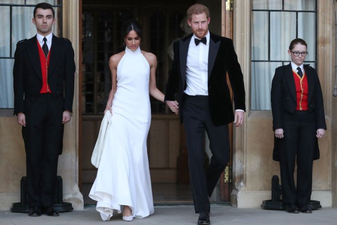 Meghan Markle com modelo Stella McCartney no seu casamento com o príncipe Harry