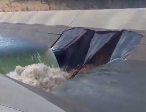 Vazamento no eixo Norte da Transposição do São Francisco, em Salgueiro, ocorrido no dia 11 de agosto