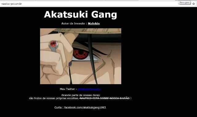 Como ficou o site oficial do Náutico após ter sido hackeado