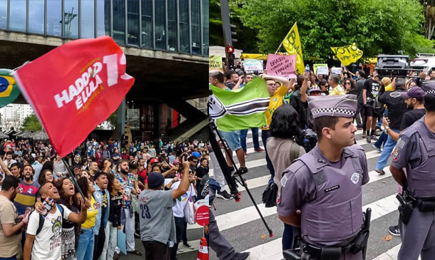 Em São Paulo, Avenida Paulista dividida: de um lado manifestantes pró Haddad e de outro manifestantes pró Bolsonaro.