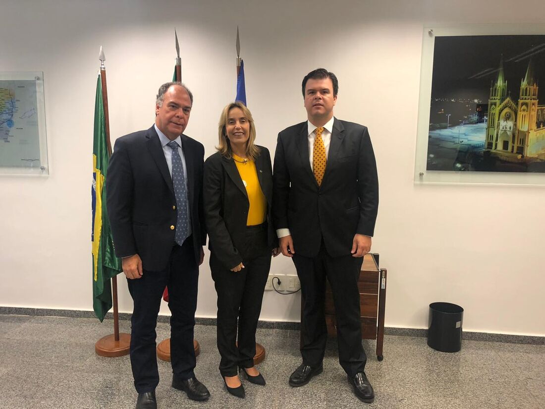 Senador Fernando Bezerra Coelho (E) recebeu a deputada estadual Alessandra Vieira (PSDB), e o deputado federal Fernando Filho (DEM)