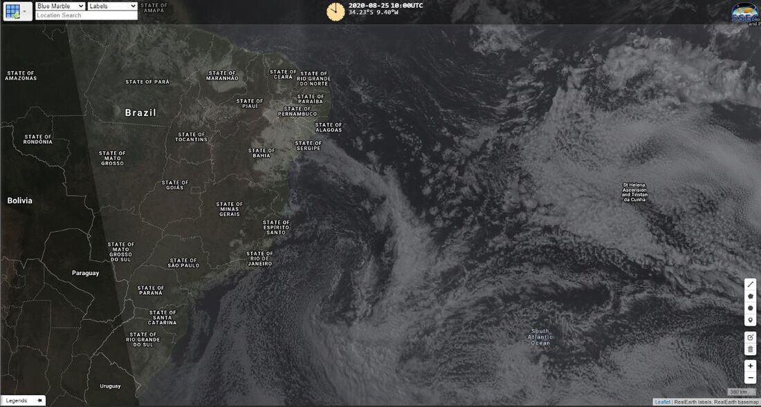 Imagens de satélite mostram ação do sistema frontal sobre Pernambuco