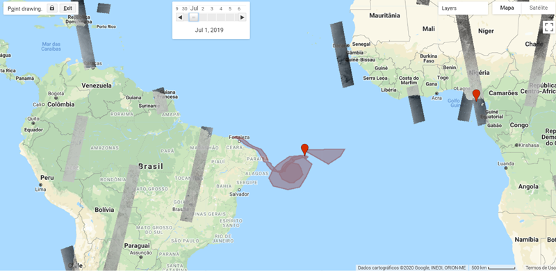 Imagens do satélite Sentinel-1A, áreas de derramamento de óleo no Nordeste e distância do golfo da Guiné