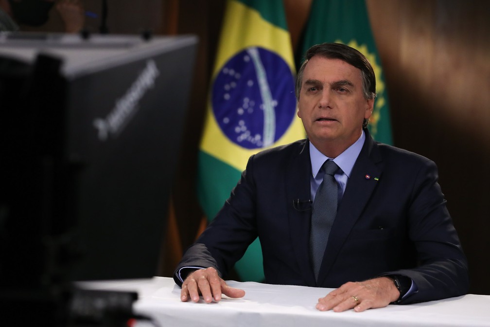 O presidente Jair Bolsonaro durante gravação de discurso para a 75ª Assembleia Geral da ONU