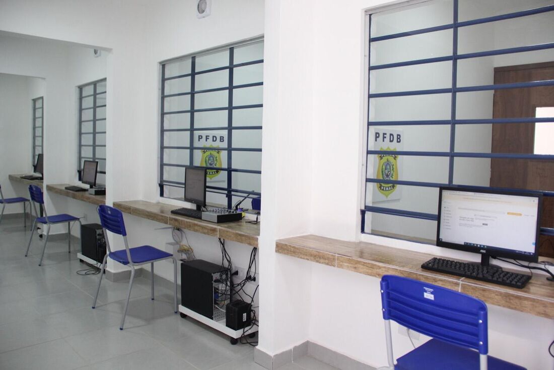 Sala de videoaudiência no Presídio Frei Damião de Bozzano, no Curado