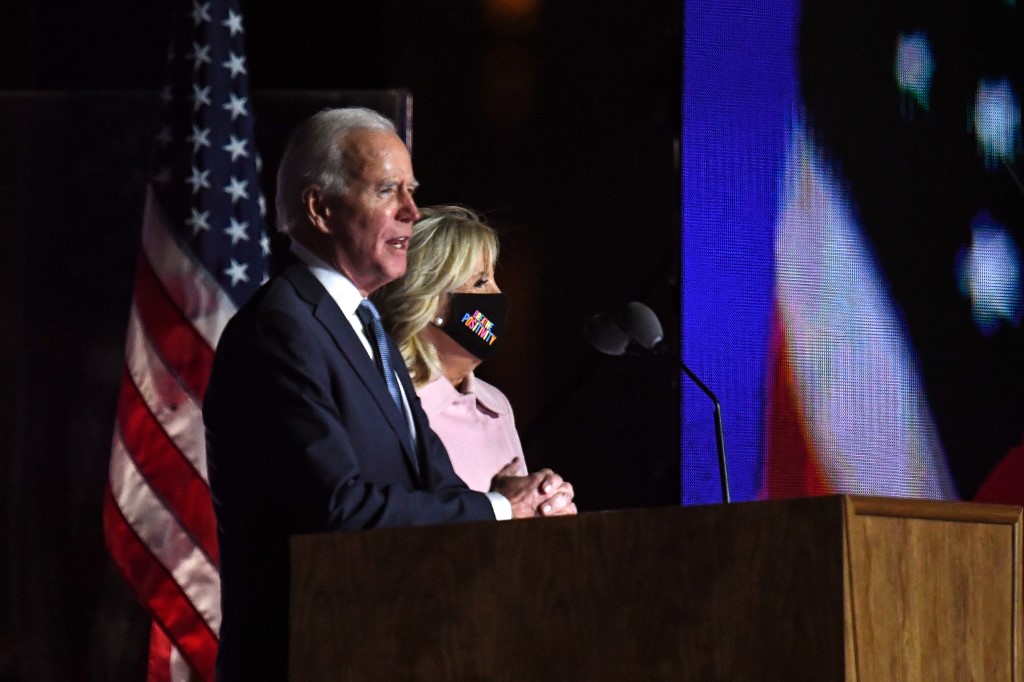 Joe Biden em discurso durante a apuração