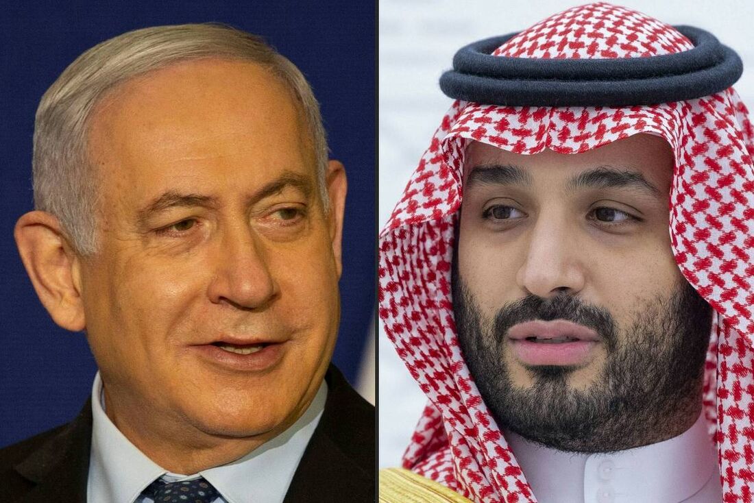 O primeiro-ministro Binyamin Netanyahu e o príncipe saudita Mohammed bin Salman