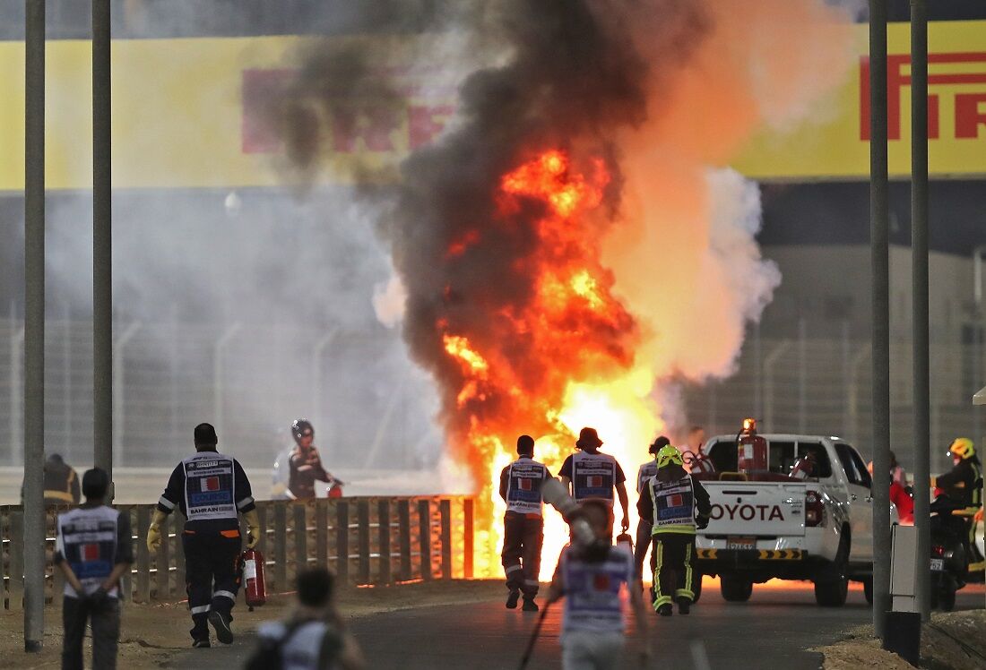 Acidente com o francês Romain Grosjean, da equipe Haas.