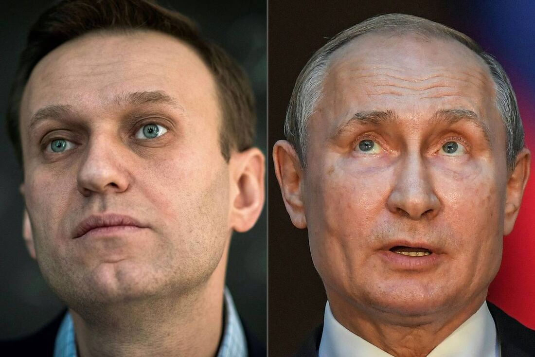 O opositor Alexei Navalni (E) e Vladimir Putin, presidente da Rússia