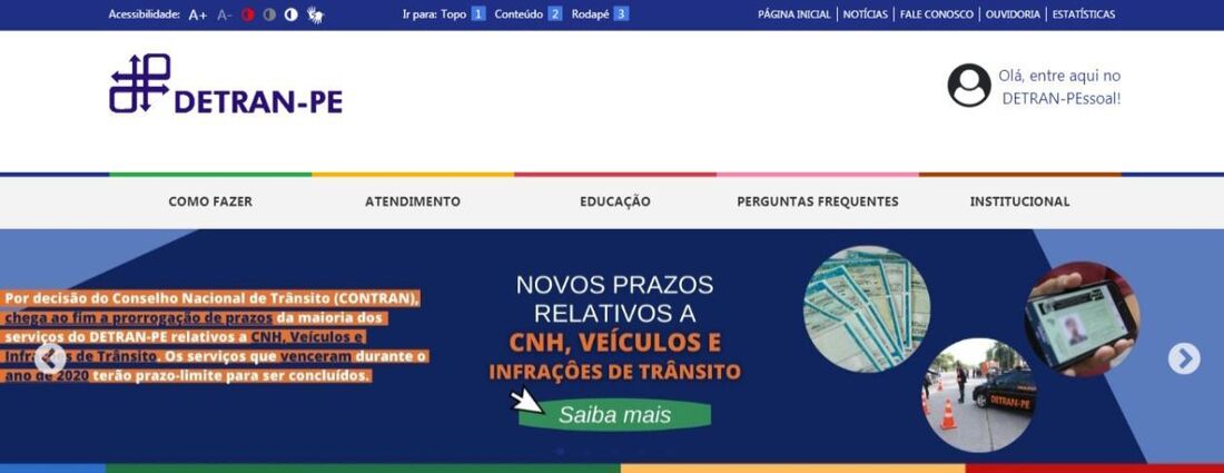Site do Detran-PE